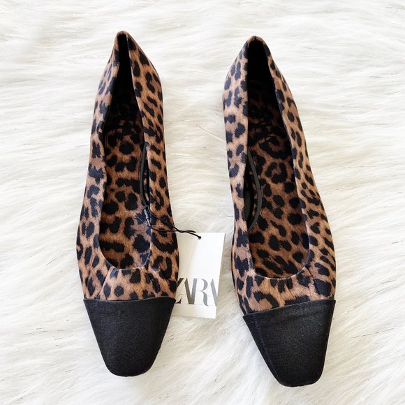 Zara Shoes - NEW Zara Leopard Animal Print Cap Toe Low Heels